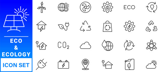 Eco or Ecology Icons Set. containing icons such as Recycling, Alternative Green Energy Source and other.