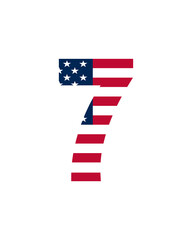 Patriotic Number Seven American Flag Design Graphic