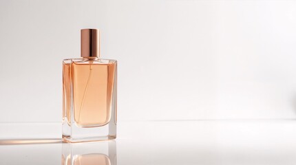 Elegance in Essence: A sophisticated perfume bottle, with its refined design, showcases a delicate, amber-colored fragrance within, symbolizing luxury and allure. 