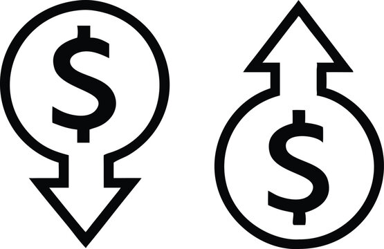 Dollar increase and dollar decrease symbol set. Vector illustration