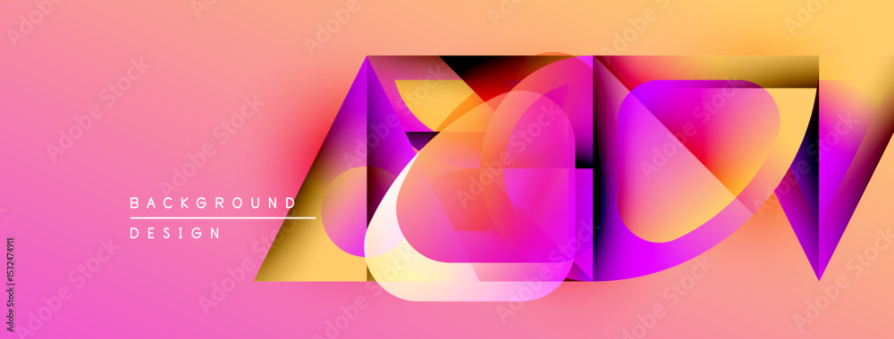 Poster abstract geometric design. vibrant pink, yellow, purple gradients create dynamic visual effect. mode
