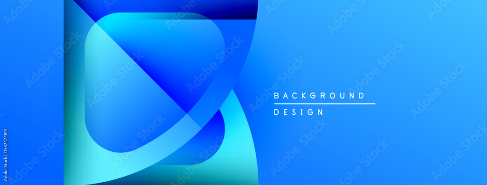 Poster Abstract blue shapes overlap, creating dynamic visual effect. Gradient hues suggest depth, modern design aesthetic. Text reads background design.