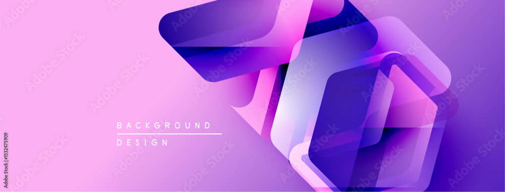 Poster abstract geometric shapes overlap, creating vibrant pink, purple gradients. modern design element fo
