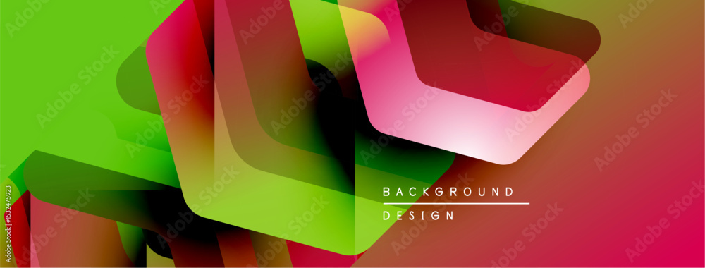Poster Abstract geometric shapes overlap, creating vibrant color gradients. Modern design elements suggest dynamic movement, texture.