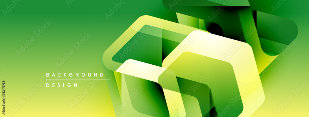 Aufkleber Abstract green background. Geometric shapes overlap creating dynamic visual effect. Gradient transitions add depth, modern aesthetic.