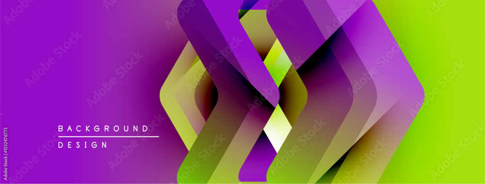 Poster abstract geometric design. vibrant purple, green gradients create layered effect. modern background 