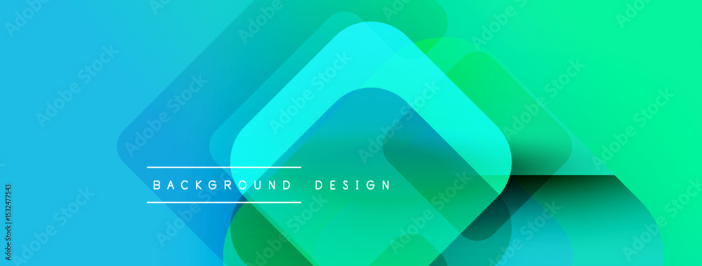 Poster Abstract geometric shapes overlap, creating vibrant blue, green gradients. Text reads background design centered within composition.