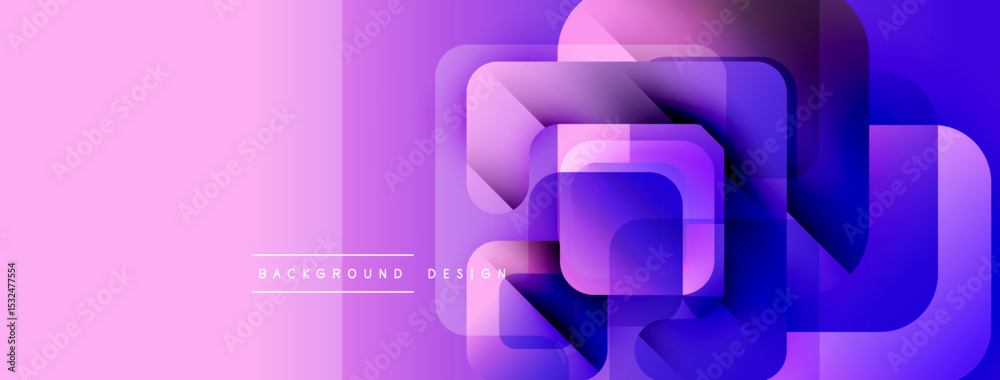 Poster Abstract geometric shapes overlap, creating vibrant purple gradient. Modern design elements suggest technology, innovation, fluidity.