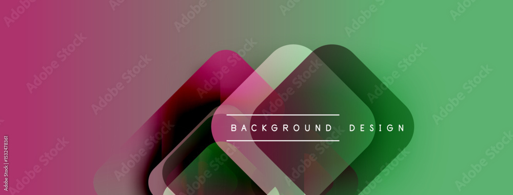 Poster Abstract gradient background. Overlapping squares create dynamic visual effect. Pink, green hues dominate composition. Modern design element.
