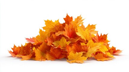 Pile of vibrant autumn leaves on white background. Neural network AI generated