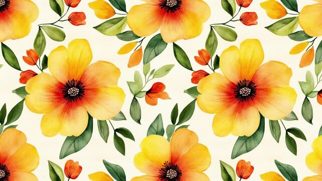 Watercolor Floral Pattern Loop Animation Background