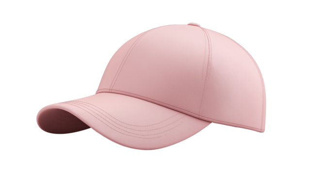 3D baseball cap with smooth geometry, baby pink color, minimal aesthetic, white background, PNG