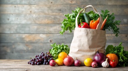 Fresh Groceries Display: A natural medley of fresh groceries spills forth, showcasing vibrant produce ready for the kitchen, celebrating freshness. 
