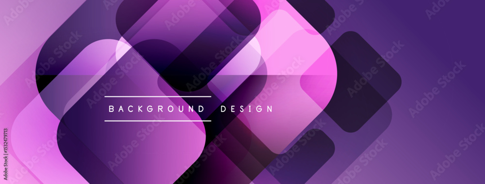 Aufkleber Abstract geometric shapes overlap, creating vibrant purple gradient background. Modern design elements suggest technology, innovation.