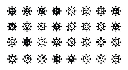 Diverse Collection of Virus Emojis Sad, Angry, and Neutral Expressions in Black and White