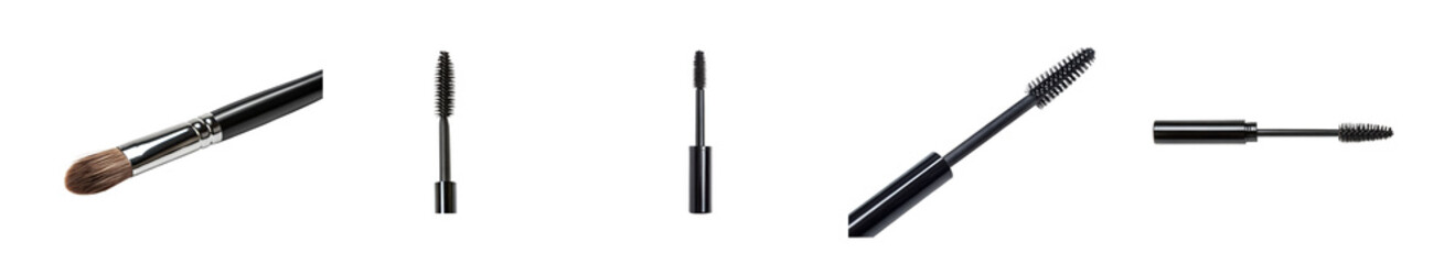 Five makeup brushes to highlight product design isolated transparent background