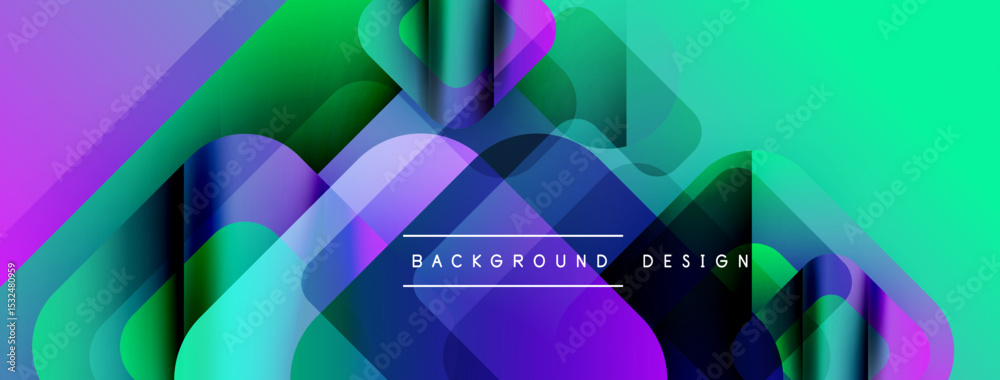 Aufkleber Abstract gradients overlap, creating dynamic visual texture. Vibrant purple, green hues dominate composition. Modern design element.