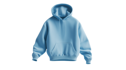 Minimal 3D hoodie floating, soft cotton texture simulation, pastel blue, isolated, PNG