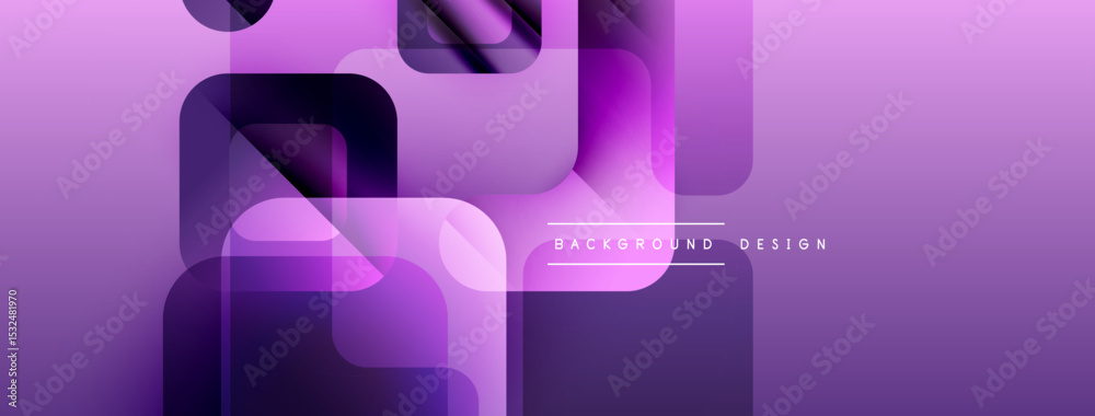 Poster Abstract purple background. Overlapping squares, rectangles create modern design. Gradient shades offer visual depth, texture.