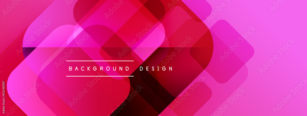 Poster Abstract pink design features overlapping rounded squares. Gradient shades create dynamic visual texture. Text reads background design.