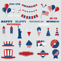 Large set of design elements for independence day 4 july