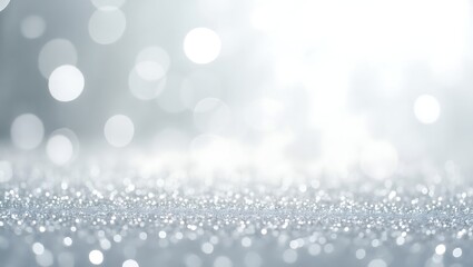 Silver glitter background with bokeh lights