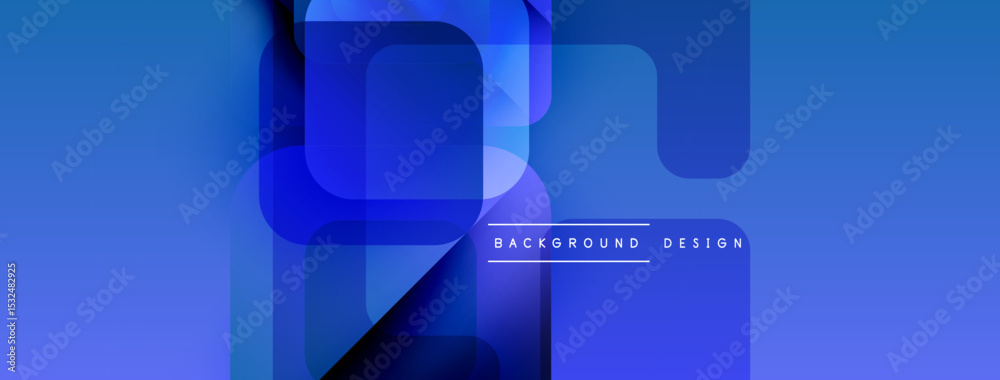 Poster Abstract blue background. Overlapping geometric shapes create modern design. Gradient colors add depth, visual interest. Text reads background design.