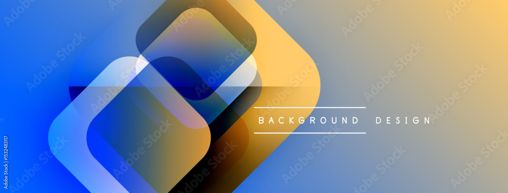Poster abstract geometric shapes overlap. blue, yellow gradients create modern background. minimalist desig