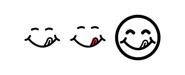 face smile icon set. yummy icon set. delicious emoji symbol set. yummy face smile png and vector illustration on transparent background