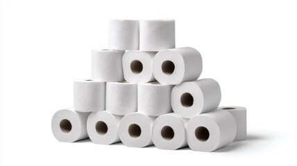 Stack of toilet paper rolls on white background. Neural network AI generated