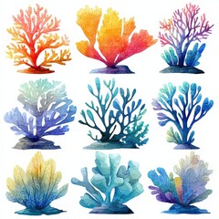 Watercolor Coral Collection Underwater Marine Life Set
