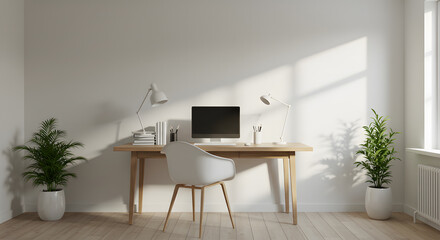 Scandinavian Home Office with Wooden Desk and Natural Light