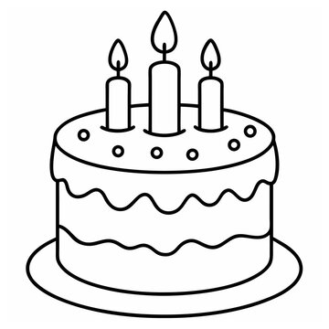 A vector of a birth day cake design outline Art & Illustration