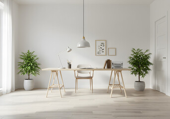 Scandinavian Home Office with Wooden Desk and Natural Light