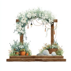 Watercolor Rustic Wedding Arch with Flowers