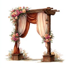 Romantic Wedding Arch with Floral Decorations and Drapes