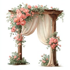 Elegant Floral Wedding Arch with Pink Roses and Draping