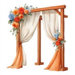 Wedding Arch with Flowers and Drapes Watercolor Illustration