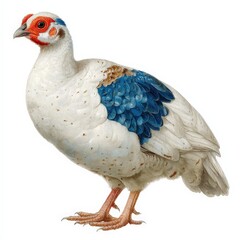 Vintage Bird Illustration: White Bird with Blue Wing