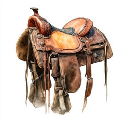 Western Saddle Watercolor Illustration