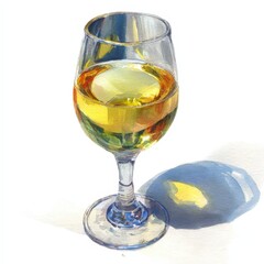 Watercolor Painting of White Wine Glass