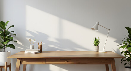 Scandinavian Home Office with Wooden Desk and Natural Light