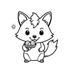 Fototapeta premium もぐもぐキツネとおにぎり｜Cute Fox Eating Onigiri