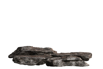 A digitally rendered image showcases two dark gray, rough-textured rocks, suggesting depth and a...