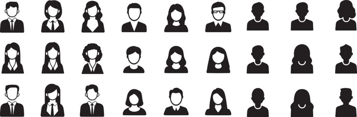 User Avatar Icons Set. Flat Business and Profile Vector Silhouettes.