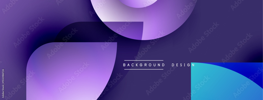 Poster Abstract purple, blue gradients. Overlapping shapes create dynamic visual effect. Minimalist text reads background design. Modern aesthetic.