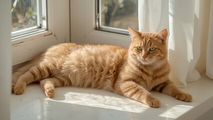 Sunny Window Cat A Relaxed Ginger Cat Basking in the Warm Sunlight