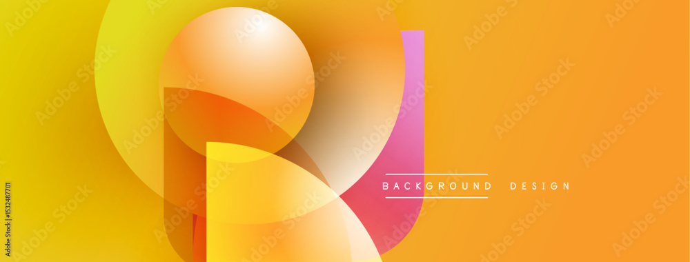 Poster Abstract geometric shapes overlap, creating vibrant orange, yellow gradients. Modern design elements suggest dynamic visual experience.