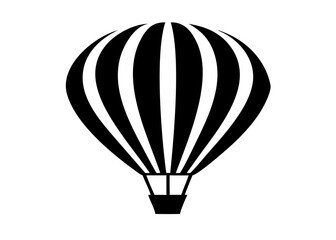 Obraz premium Hot Air Balloon Silhouette – Minimalist Black and White Vector Illustration with Striped Balloon Design 
