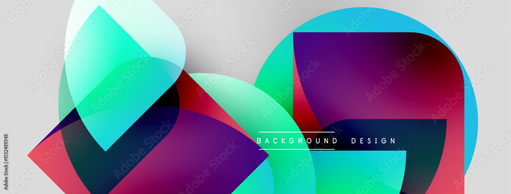 Poster Abstract shapes overlap, creating vibrant color gradients. Modern design features smooth transitions, dynamic composition. Background suggests innovation, creativity.